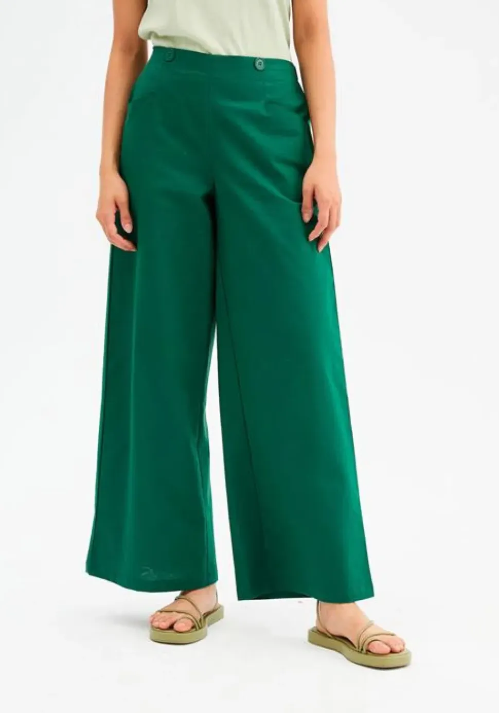 High-Waisted Wide-Leg Trousers - Green