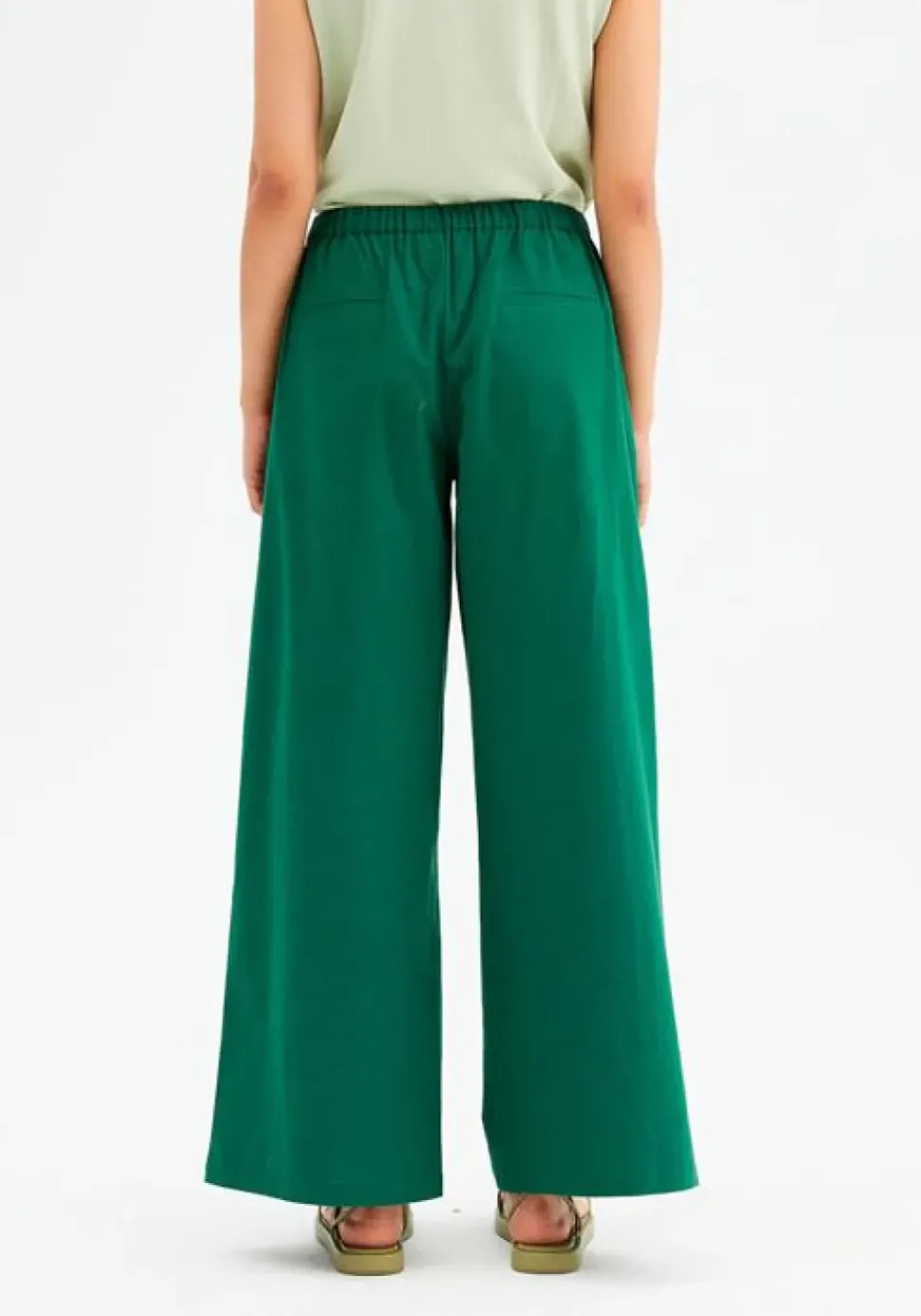 High-Waisted Wide-Leg Trousers - Green