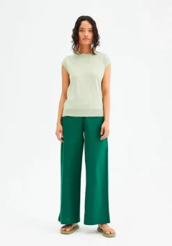 High-Waisted Wide-Leg Trousers - Green