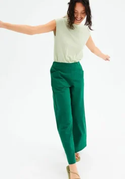 High-Waisted Wide-Leg Trousers - Green