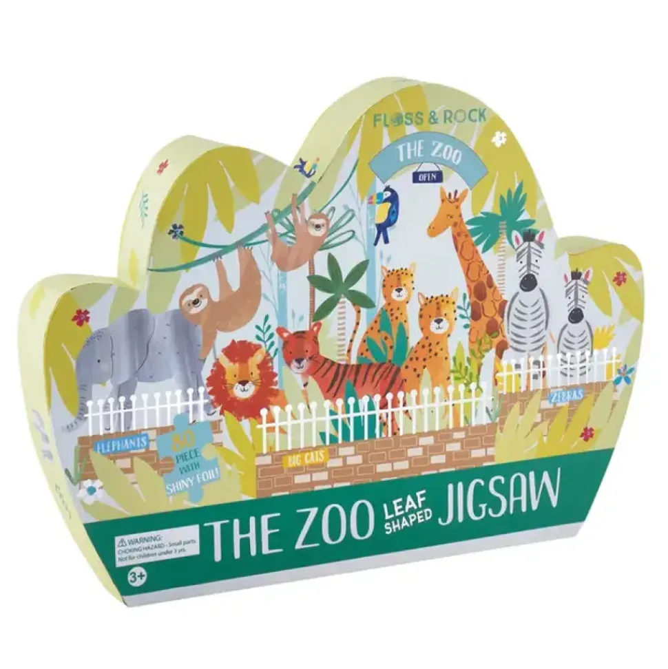 Jungle 80pc "Leaf" Shaped Jigsaw with Shaped Box - The Zoo