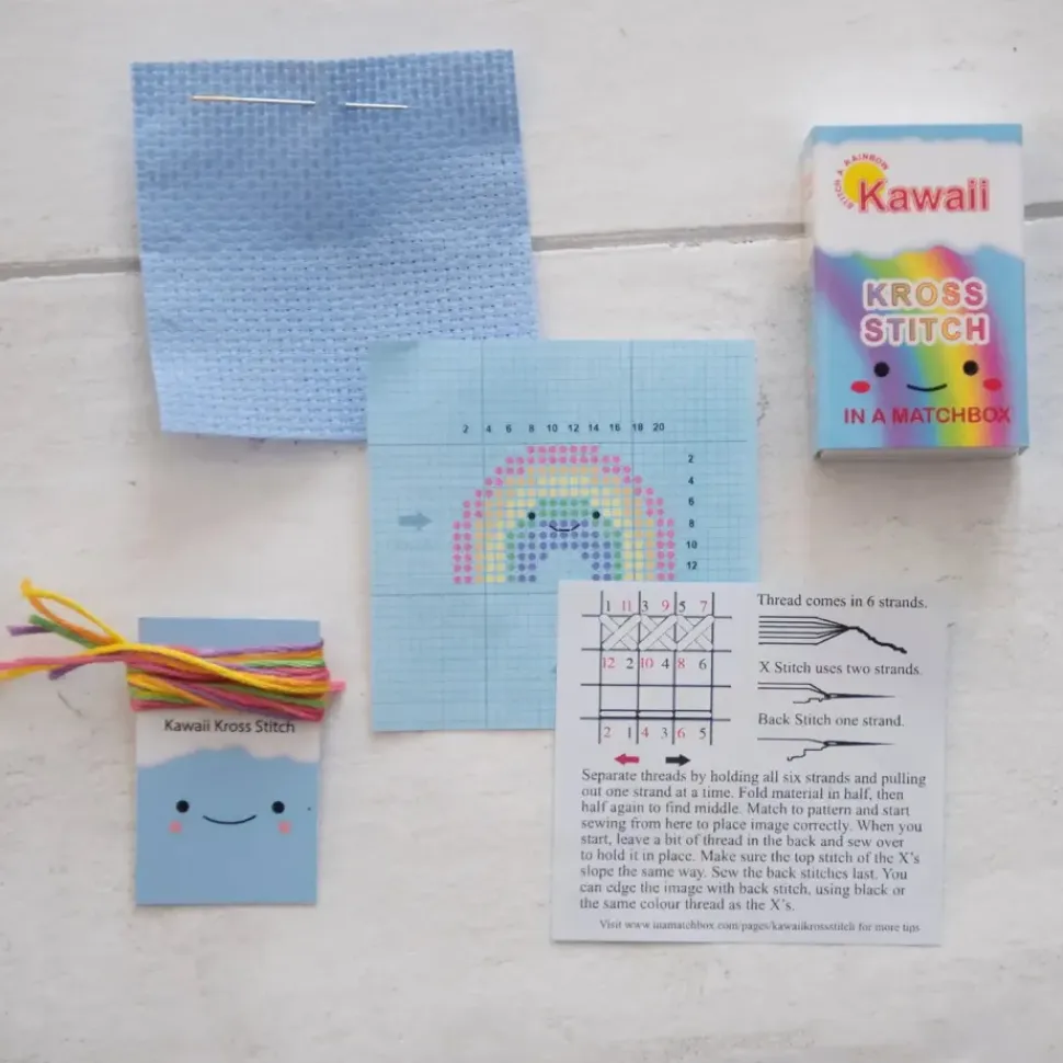 Kawaii Rainbow Arc Mini Cross Stitch Kit in A Matchbox