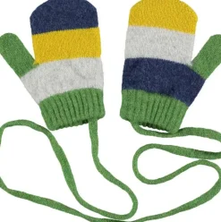 Kids' Patterned Lambswool Mittens - Navy/Electric Yellow