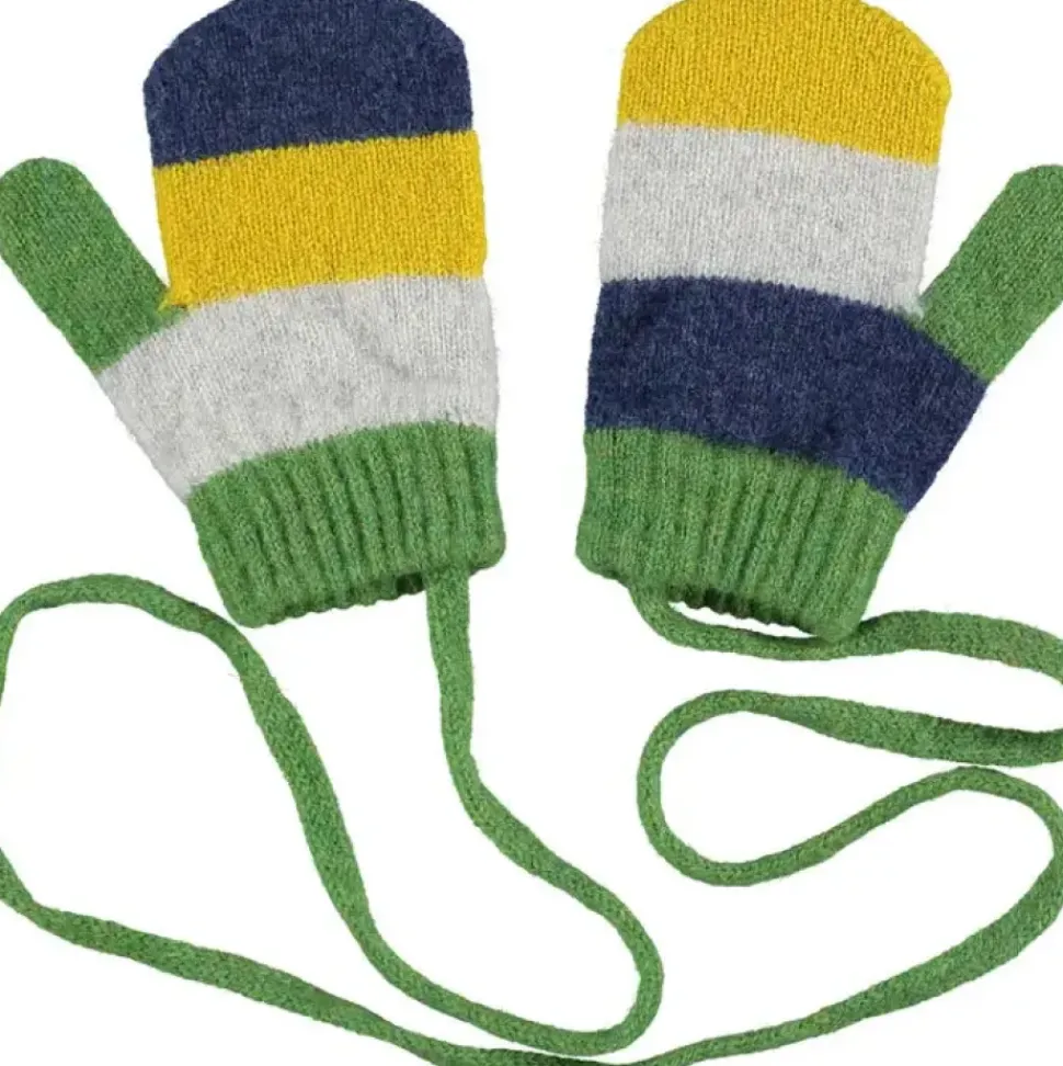 Kids' Patterned Lambswool Mittens - Navy/Electric Yellow