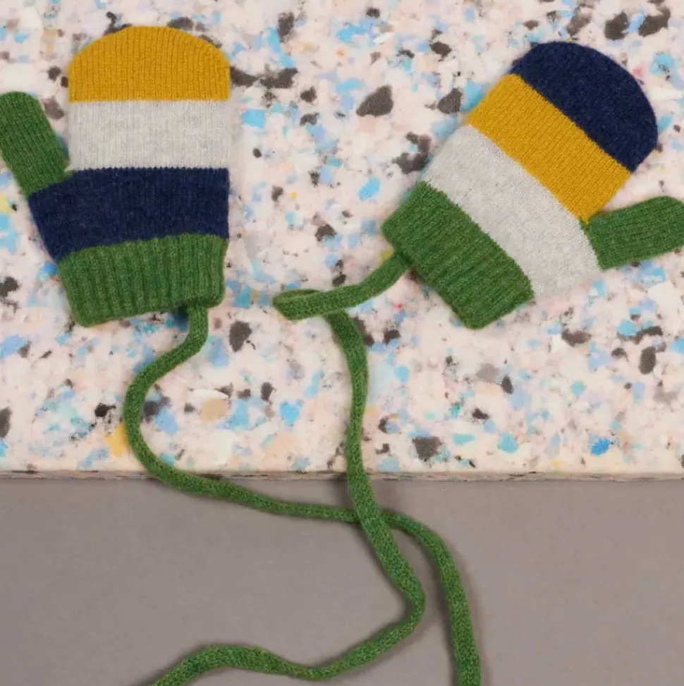 Kids' Patterned Lambswool Mittens - Navy/Electric Yellow