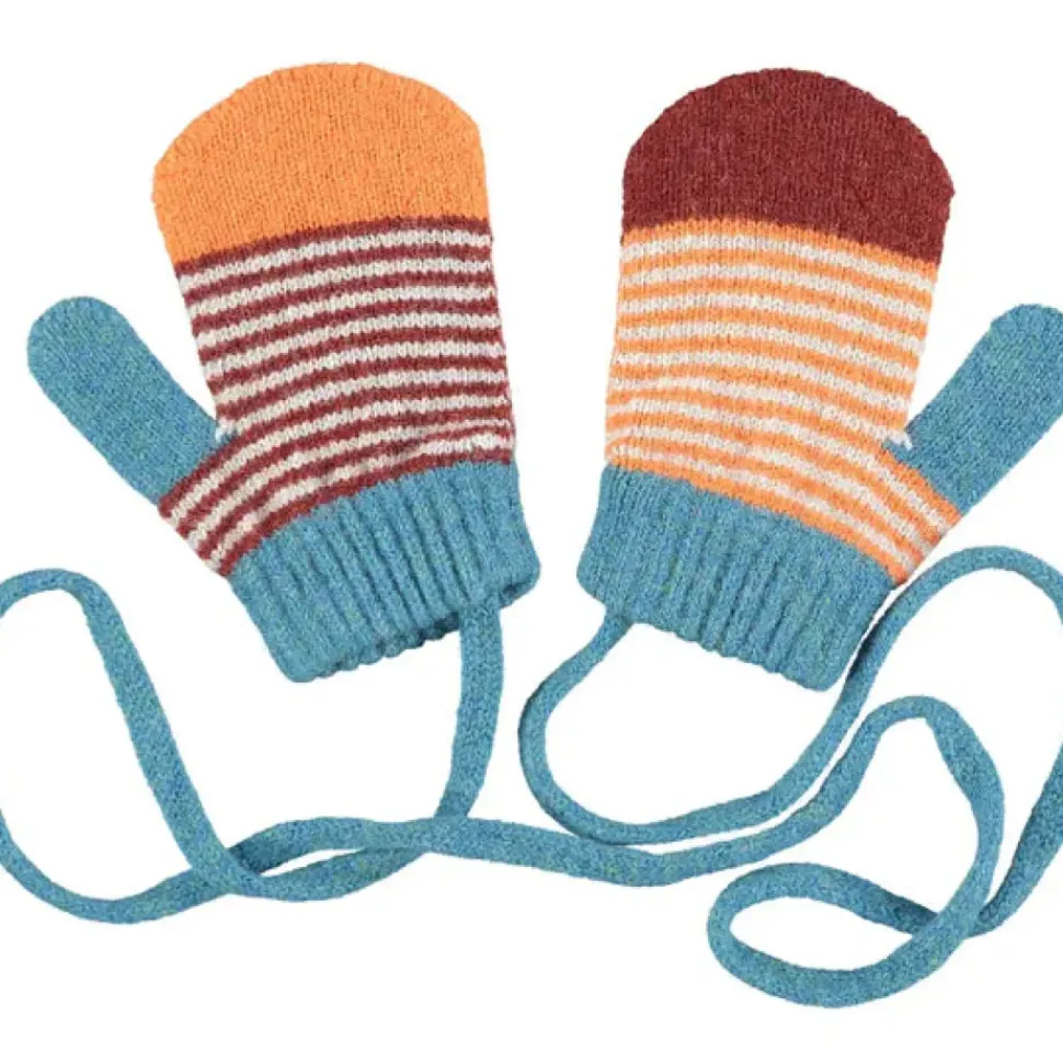 Kids' Patterned Lambswool Mittens - Siennae/Orange Stripe