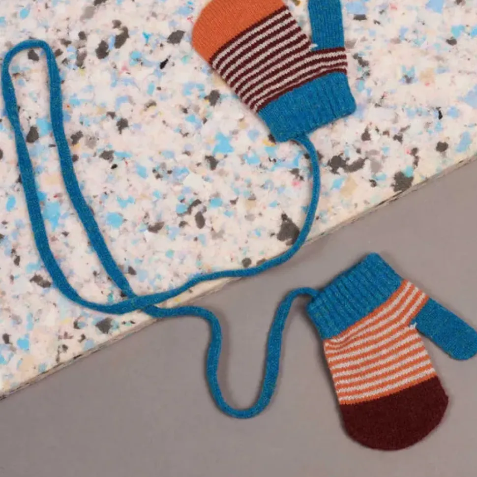 Kids' Patterned Lambswool Mittens - Siennae/Orange Stripe