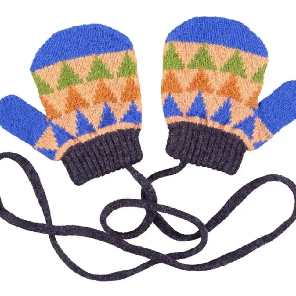 Kids' Patterned Lambswool Mittens - Triangle Marine/Purple