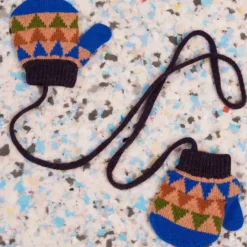 Kids' Patterned Lambswool Mittens - Triangle Marine/Purple