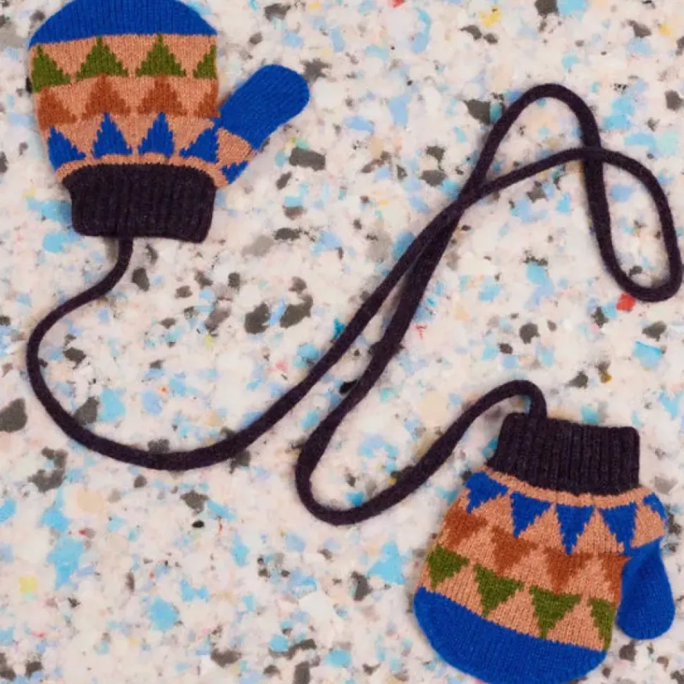 Kids' Patterned Lambswool Mittens - Triangle Marine/Purple