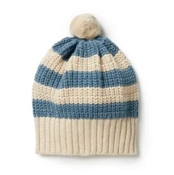 Knitted Stripe Hat - Bluestone