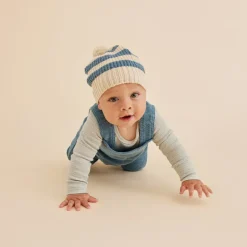 Knitted Stripe Hat - Bluestone