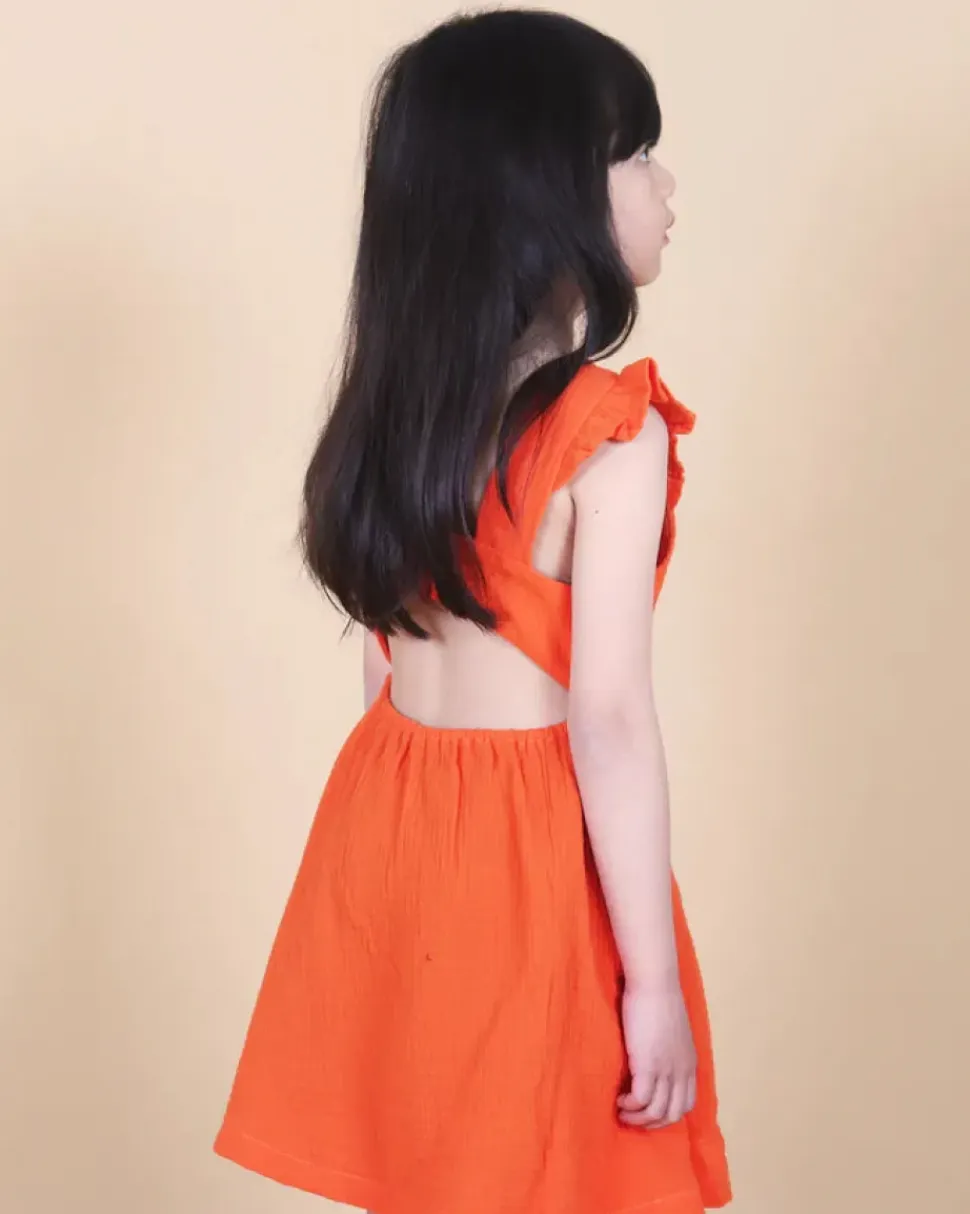 Linen Ruffle Open Back Dress