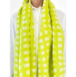 Linen Scarf - Blocks Lime
