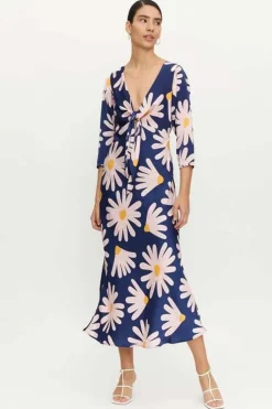 Long Floral Tie Front Dress