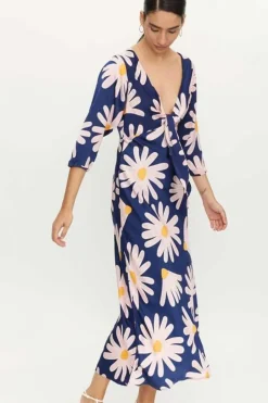Long Floral Tie Front Dress