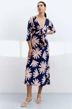 Long Floral Tie Front Dress
