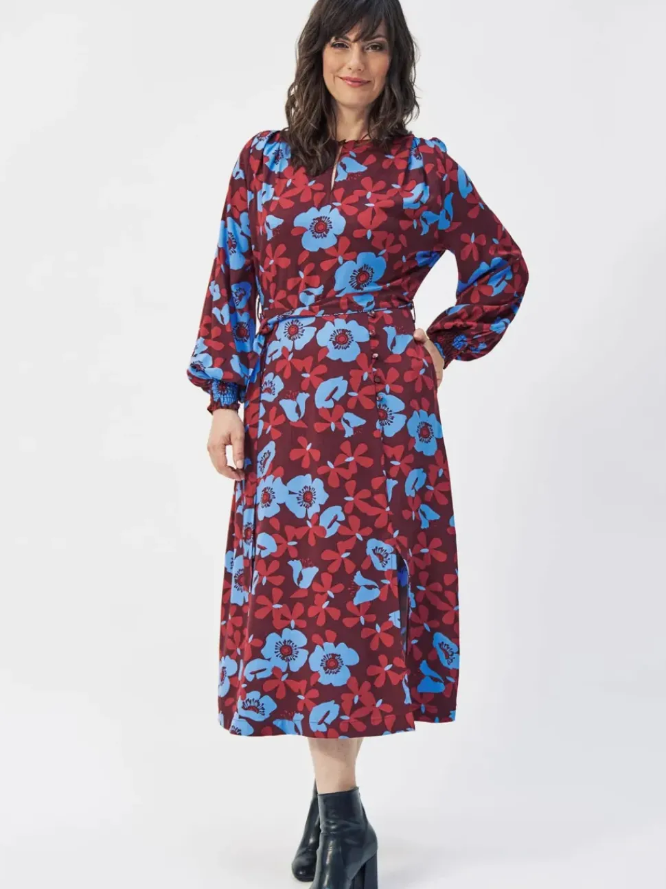Long Floral Tie Front Dress