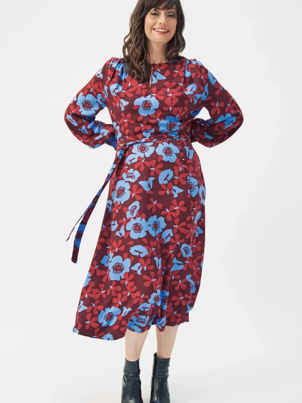 Long Floral Tie Front Dress