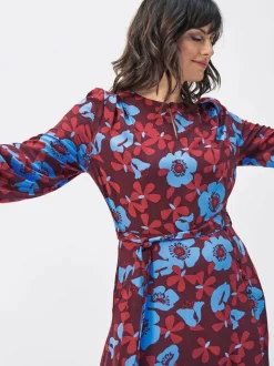 Long Floral Tie Front Dress