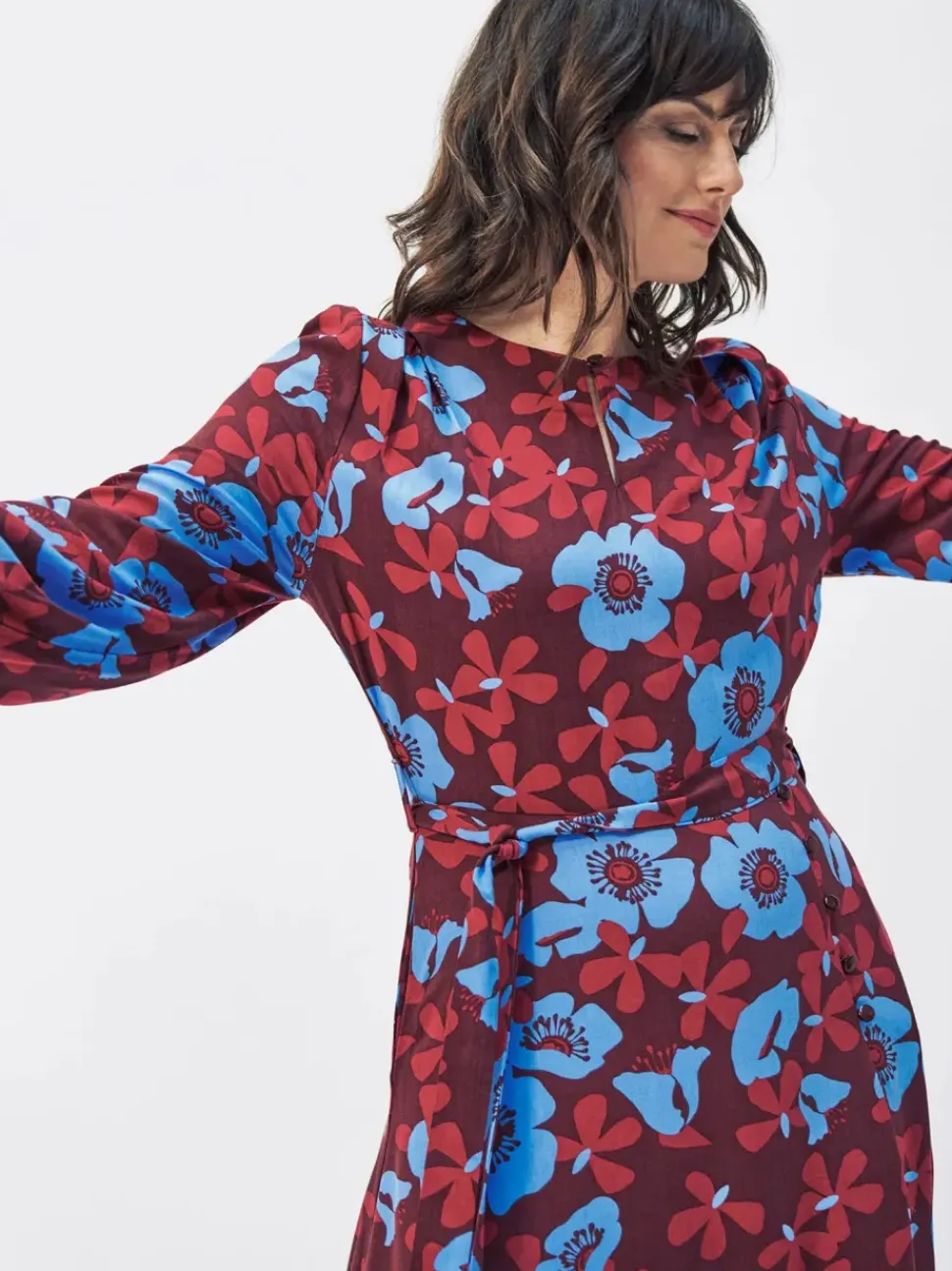 Long Floral Tie Front Dress