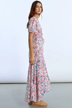 Long Printed Wrap Dress