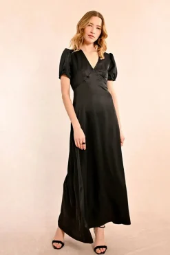 Long Satin Dress - Black