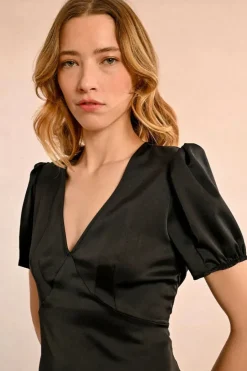 Long Satin Dress - Black
