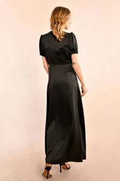 Long Satin Dress - Black