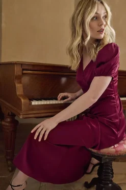 Long Satin Dress - Dark Red