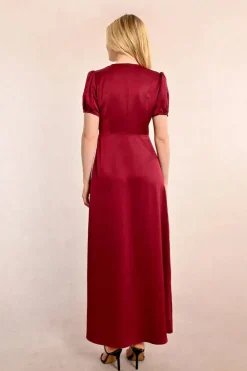 Long Satin Dress - Dark Red
