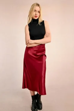 Long Satin Skirt - Dark Red