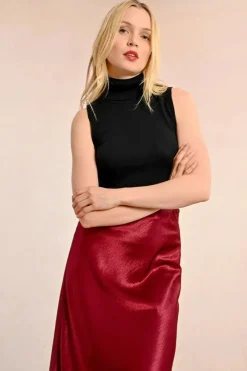 Long Satin Skirt - Dark Red