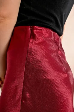 Long Satin Skirt - Dark Red