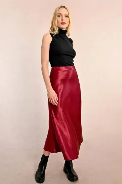 Long Satin Skirt - Dark Red
