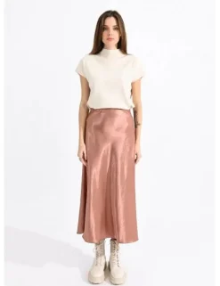 Long Satin Skirt - Pink