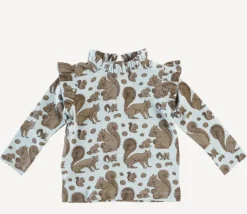 Long Sleeve Little Ruffle Tee - Squirrels