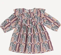 Long Sleeve V-Ruffle Dress - Jewel Rainbow