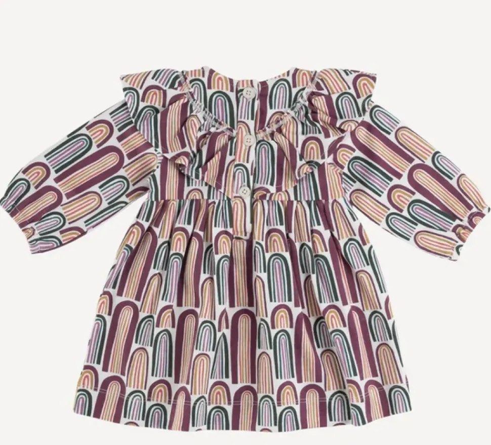 Long Sleeve V-Ruffle Dress - Jewel Rainbow