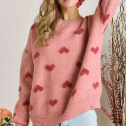 Lovely Heart Sweater - Pink/Red