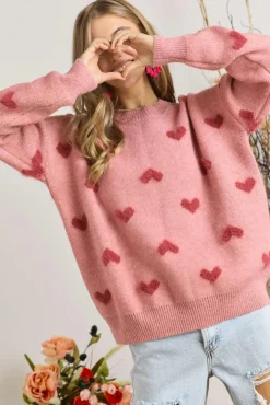 Lovely Heart Sweater - Pink/Red