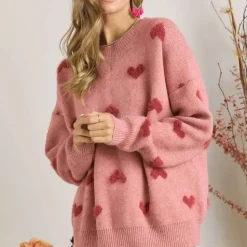 Lovely Heart Sweater - Pink/Red
