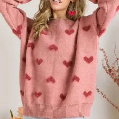 Lovely Heart Sweater - Pink/Red