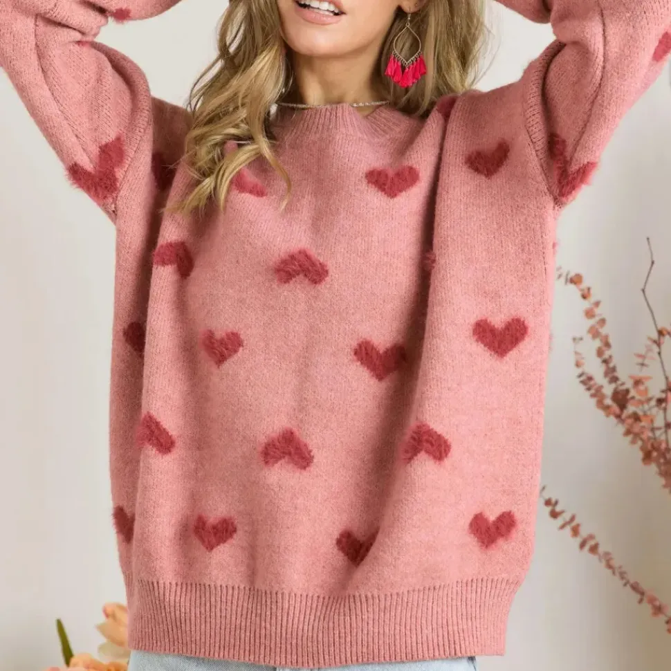 Lovely Heart Sweater - Pink/Red