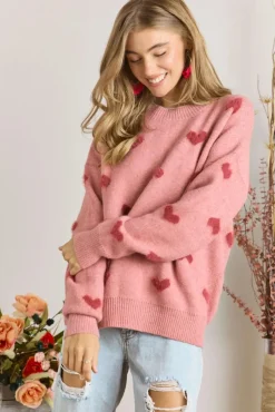 Lovely Heart Sweater - Pink/Red