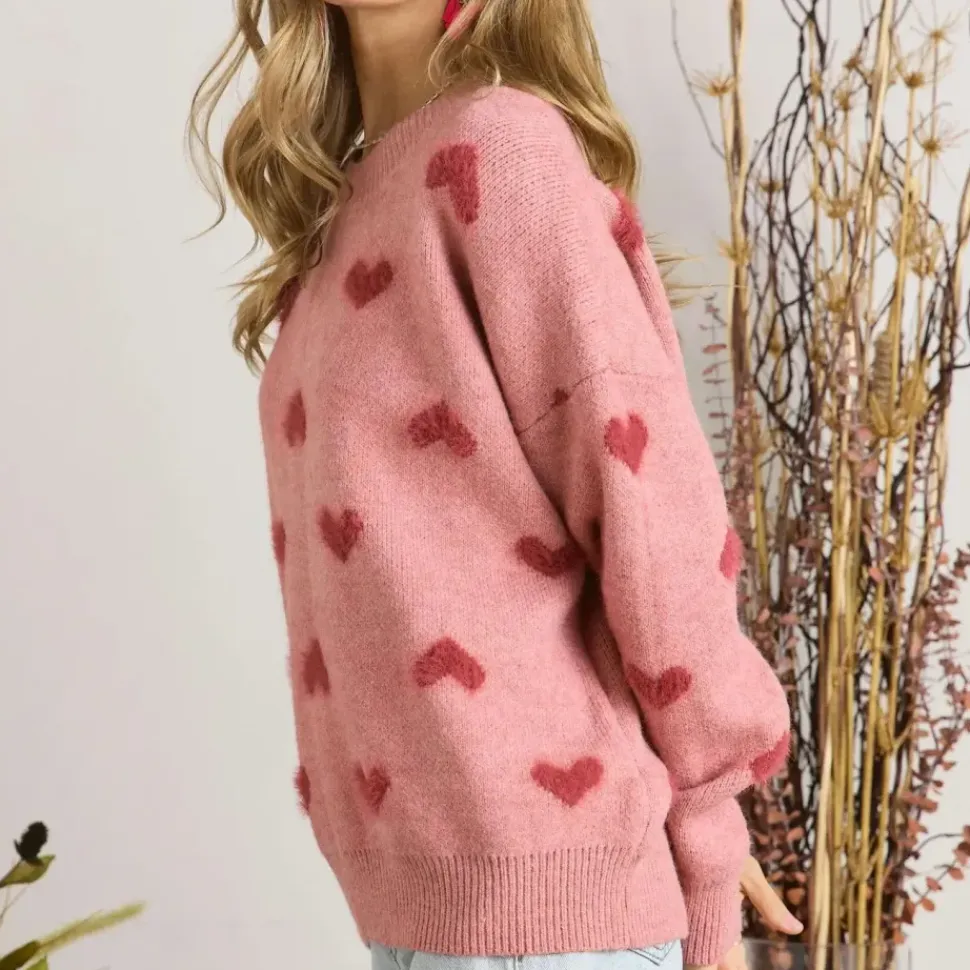 Lovely Heart Sweater - Pink/Red