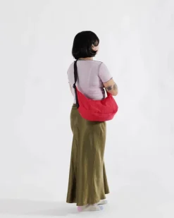 Medium Nylon Baggu Crescent Bag - Candy Apple
