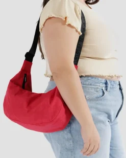 Medium Nylon Baggu Crescent Bag - Candy Apple