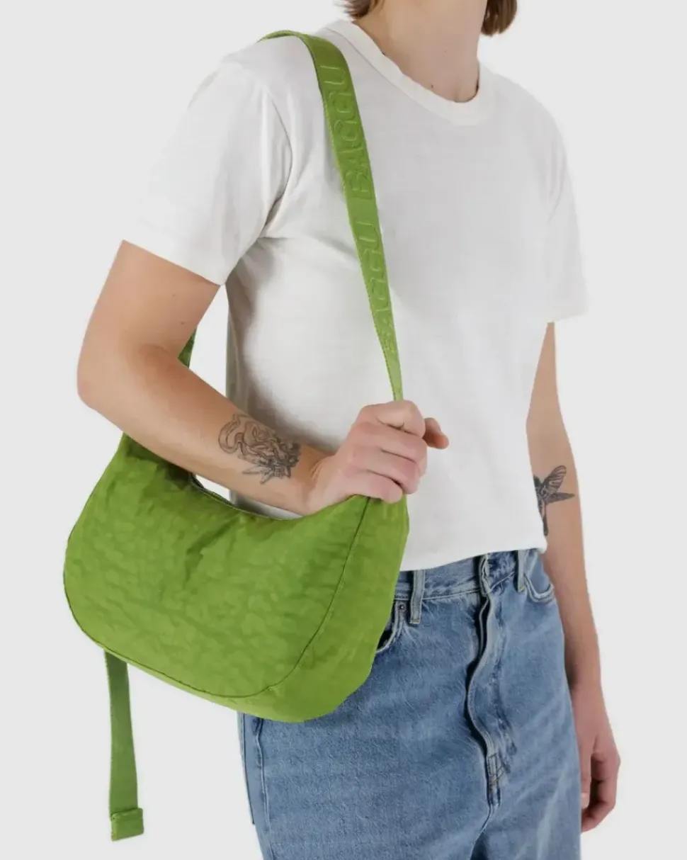 Medium Nylon Baggu Crescent Bag - Green Juice