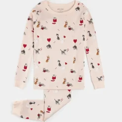 Meowentine Print on Silver Peony PJ Set